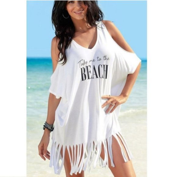 Private Label Other - Fringe Off Shoulders V-Neck Beach Coverup